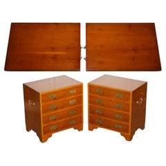 PAIR OF VINTAGE MILITAGE CAMPAiGN YEW WOOD CHEST OF DRAWERS END TABLES