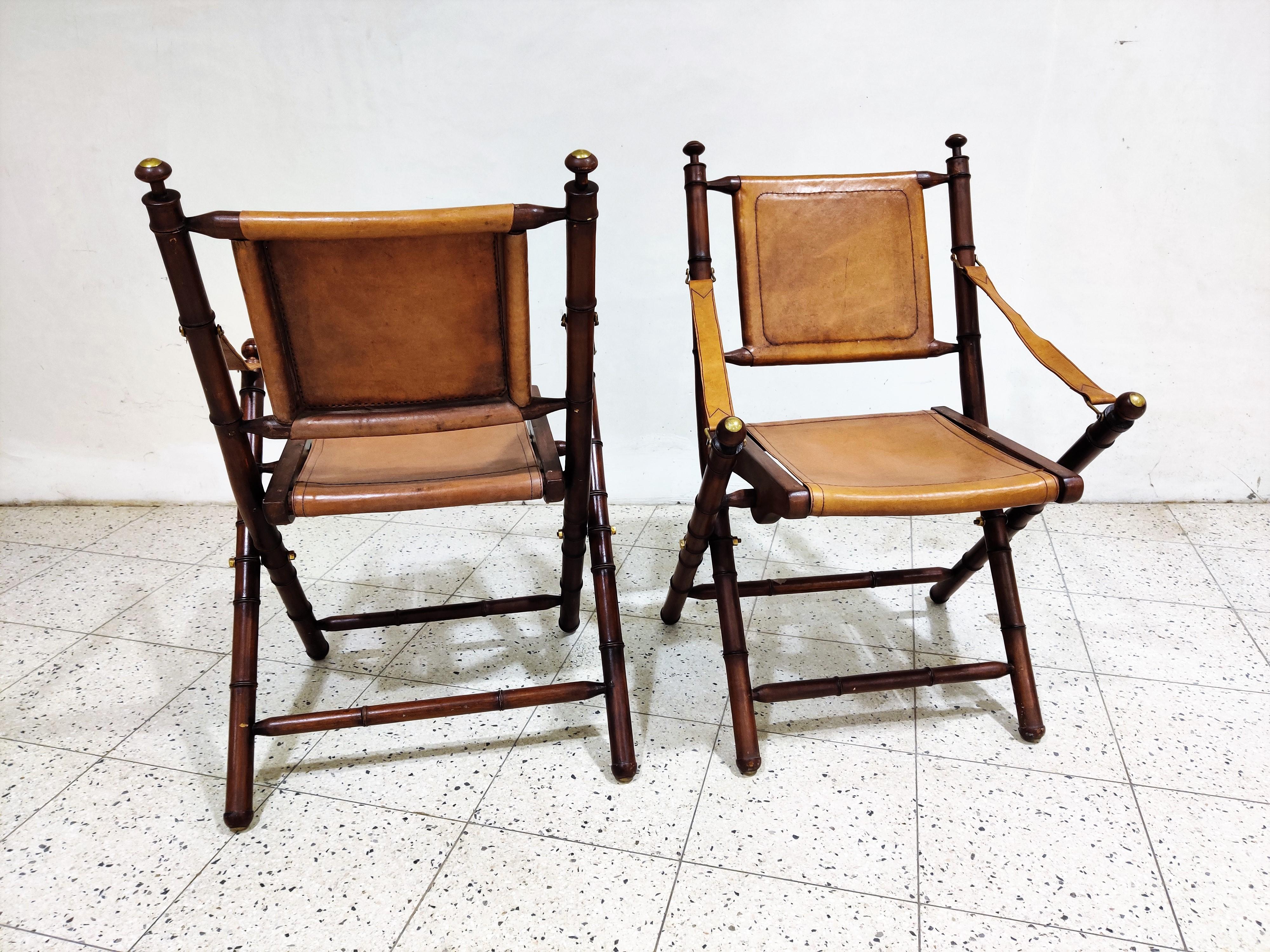 Pair of Vintage Military Leather Campaign Chairs, 1960s 5