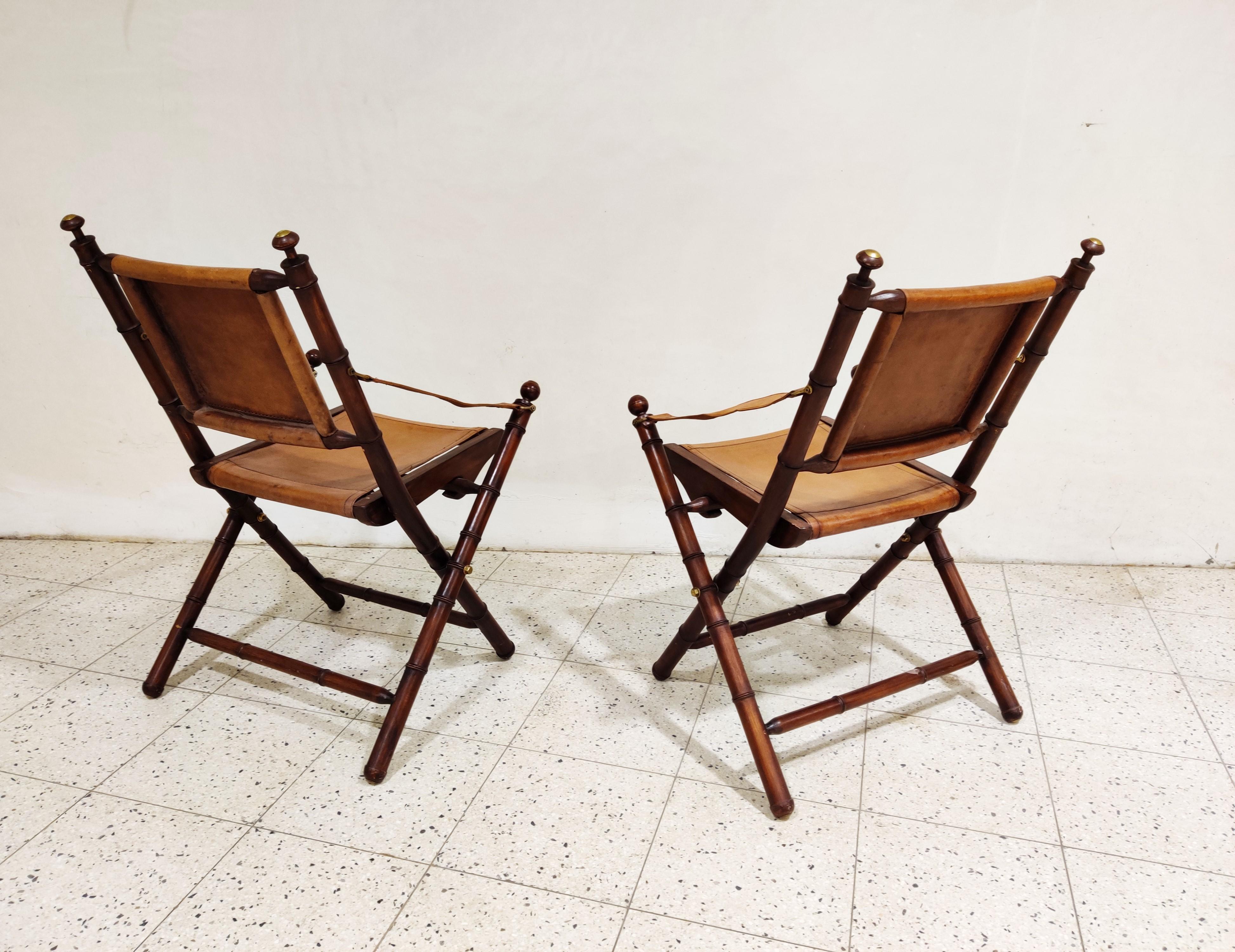 Pair of Vintage Military Leather Campaign Chairs, 1960s In Good Condition In HEVERLEE, BE