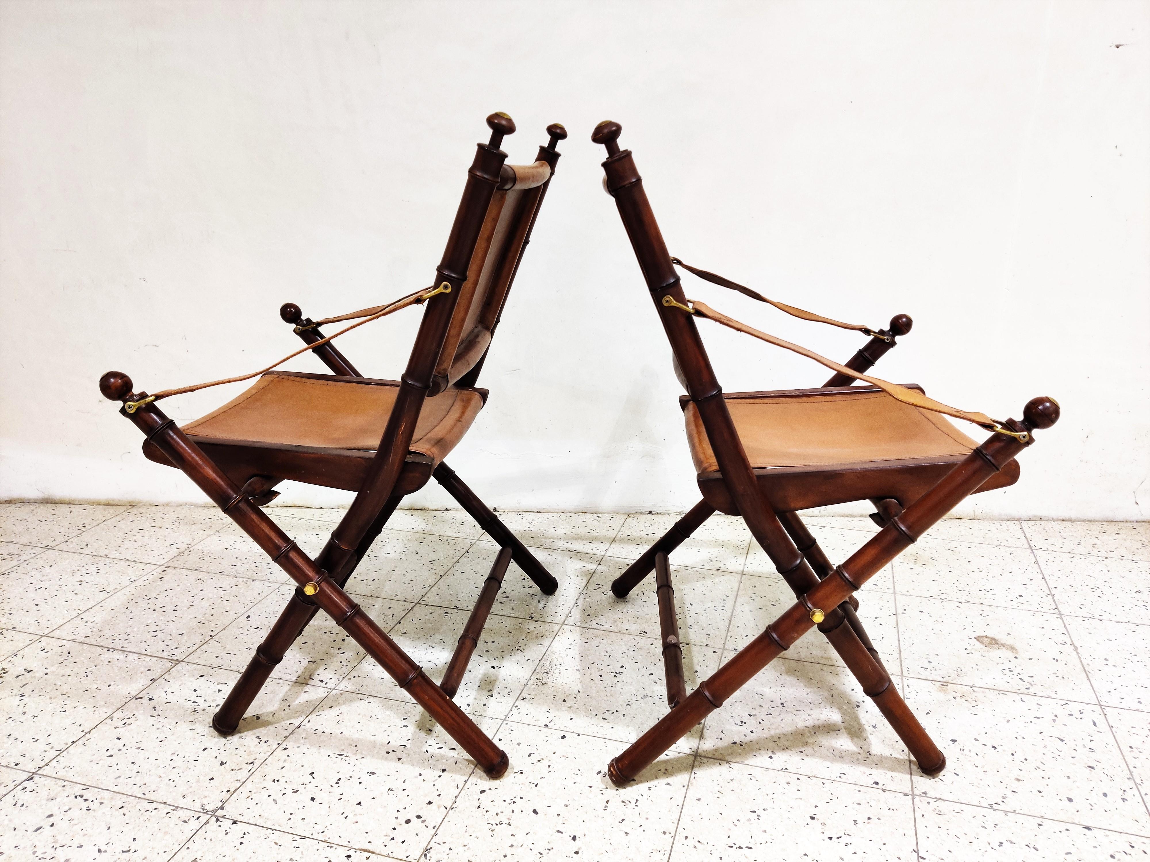 Mid-20th Century Pair of Vintage Military Leather Campaign Chairs, 1960s