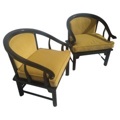 Pair of Vintage Ming Style Century Furniture Chin Hua Horseshoe Lounge Chairs