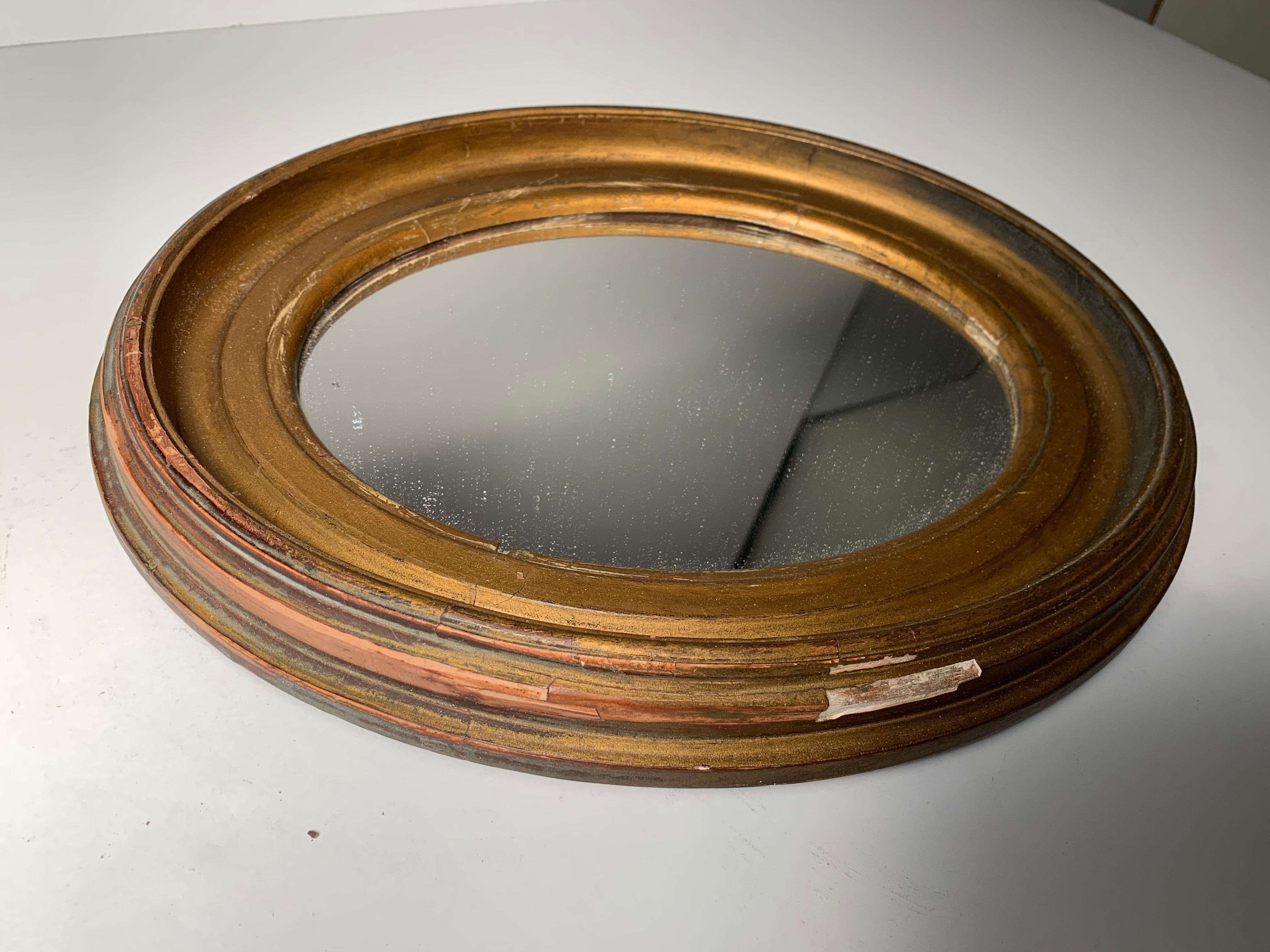 Pair of Vintage Miniature Italian Gilt Oval Frame Mirrors For Sale 3
