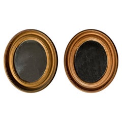 Pair of Vintage Miniature Italian Gilt Oval Frame Mirrors
