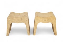 Pair of Vintage Minimalist Cerused Oak Stools, USA 1980s