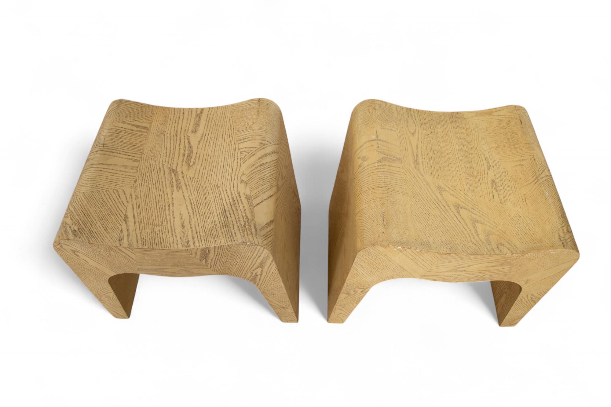 American Pair of Vintage Minimalist Cerused Oak Stools, USA 1980s For Sale
