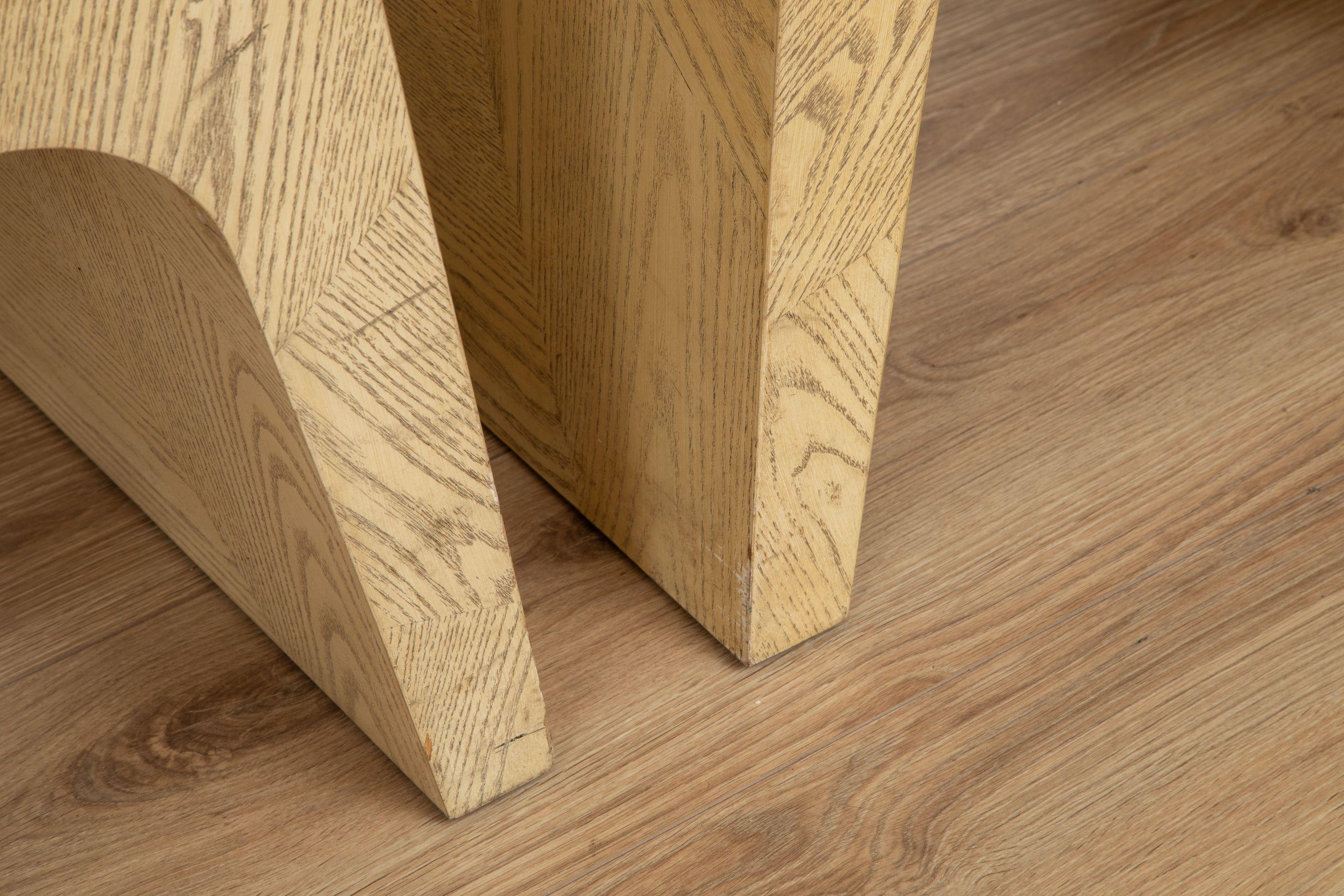 Pair of Vintage Minimalist Cerused Oak Stools, USA 1980s For Sale 1