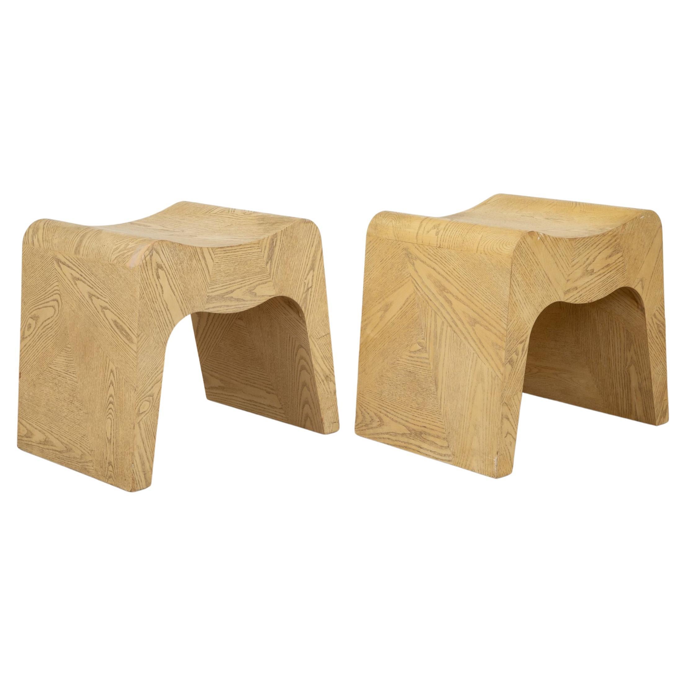 Paire de tabourets Vintage Minimalist Cerused Oak, USA 1980