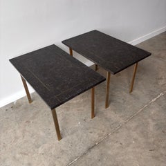 Pair of Vintage Minimalist Side Tables - Brass and Granite