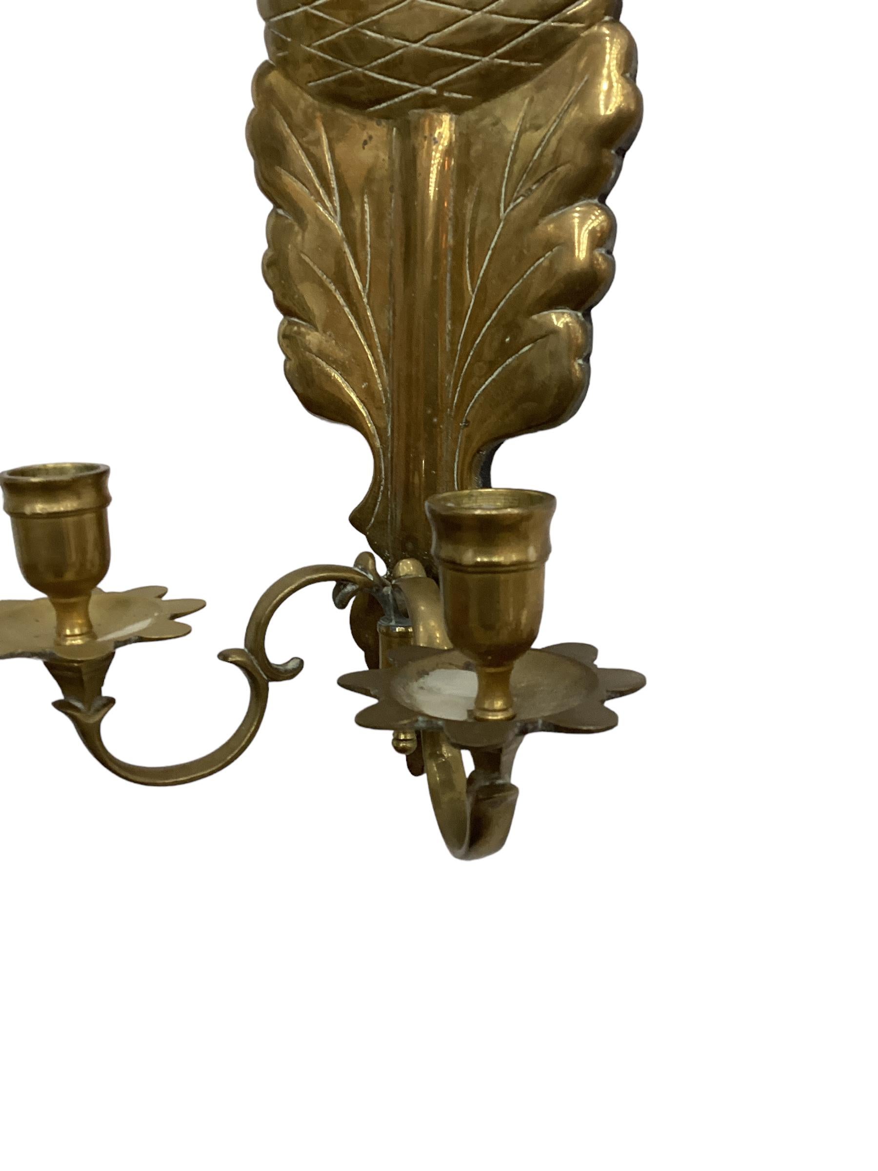 American Pair of Vintage Mirror Back Sconces with Brass Acorn Motif  For Sale
