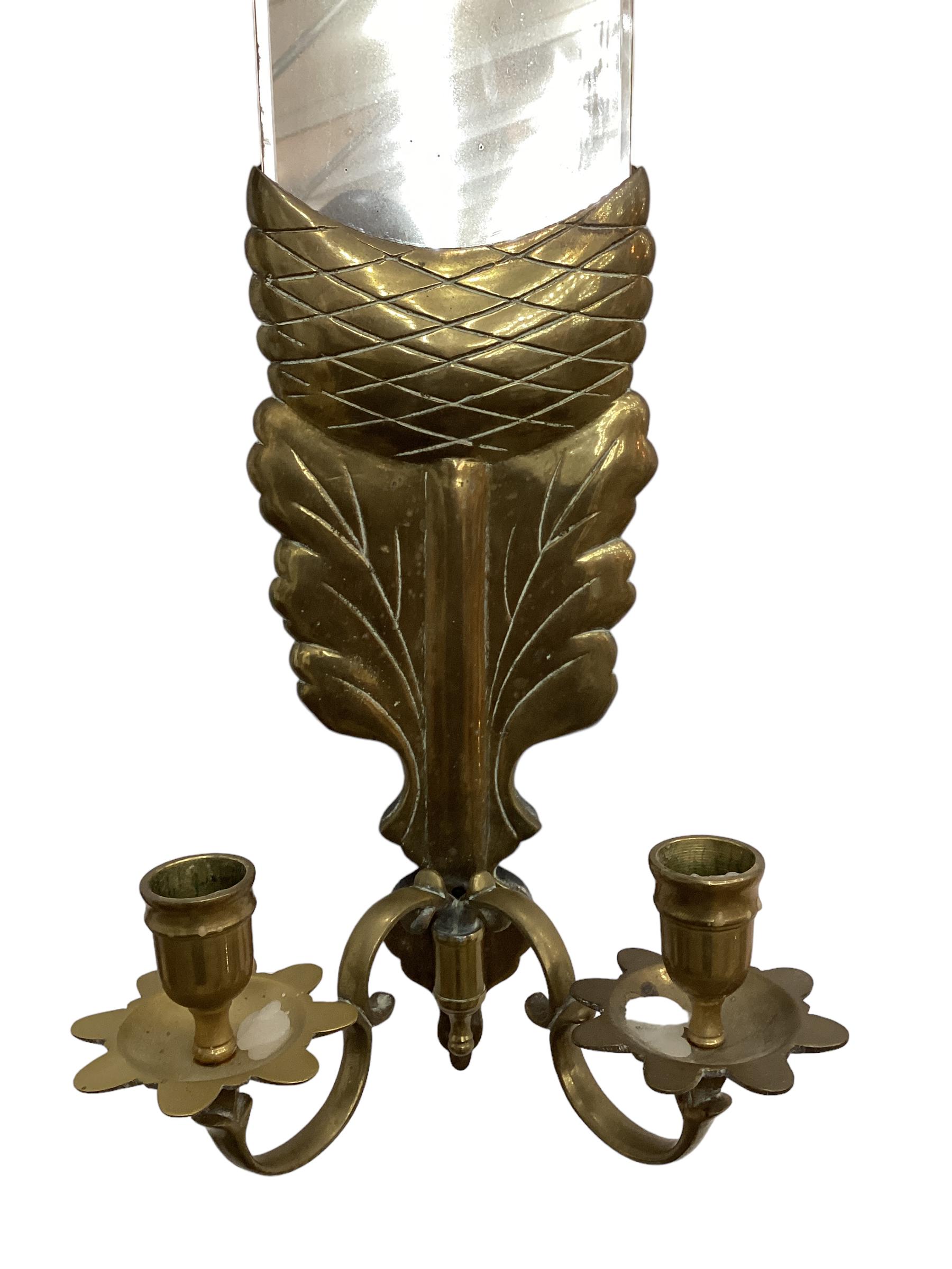 Late 20th Century Pair of Vintage Mirror Back Sconces with Brass Acorn Motif  For Sale