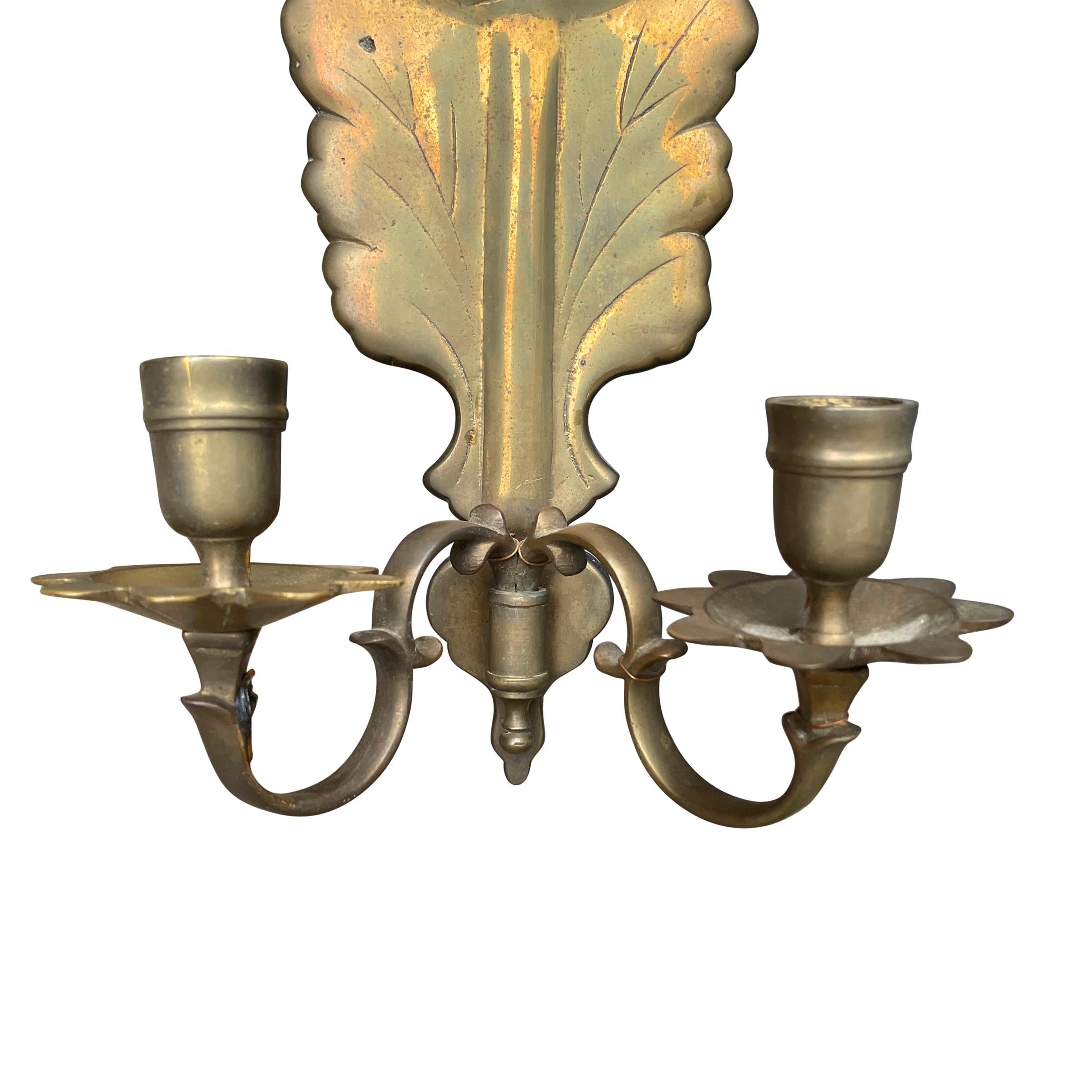 Pair of Vintage Mirrored Brass Acorn Candle Sconces 5