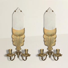 Pair of Vintage Mirrored Brass Acorn Candle Sconces