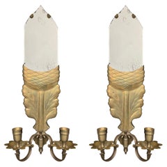Pair of Vintage Mirrored Brass Acorn Candle Sconces