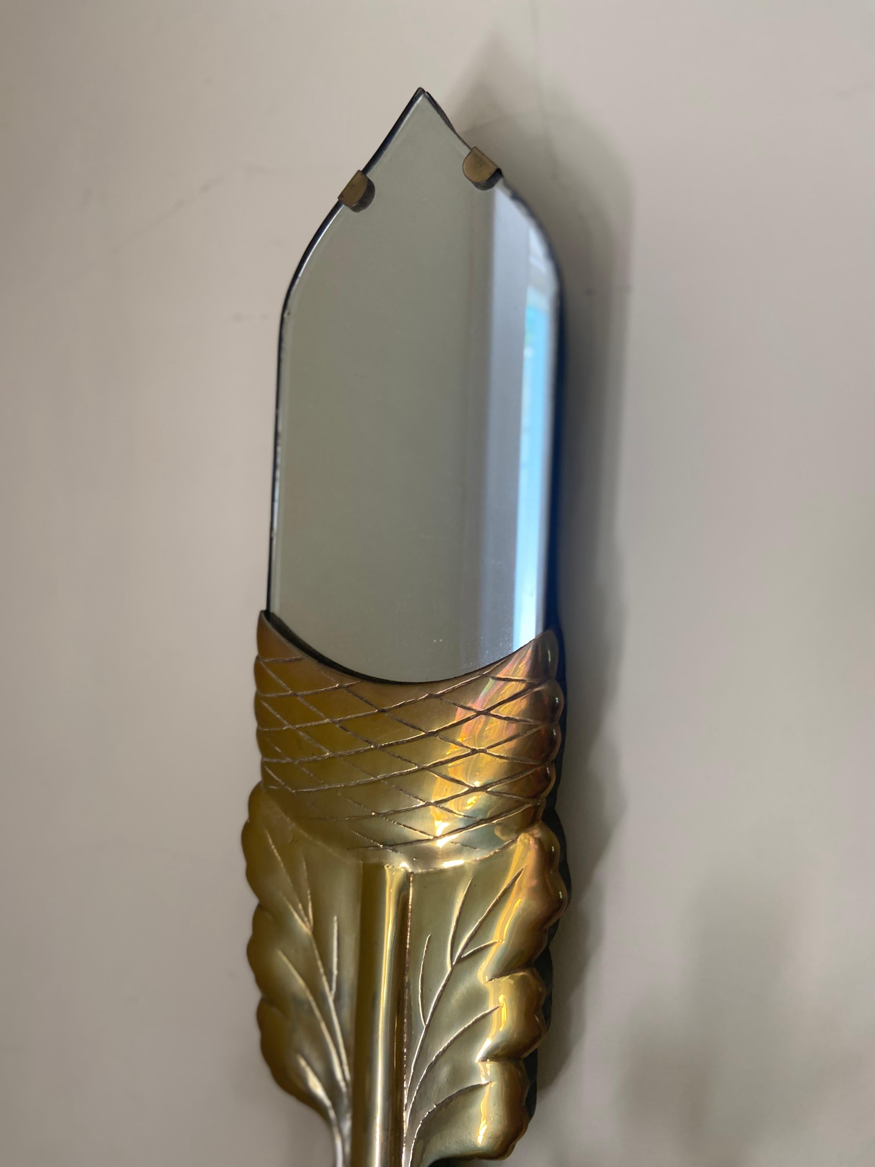 Cast Pair of vintage mirrored sconces with brass oak leaf detail
