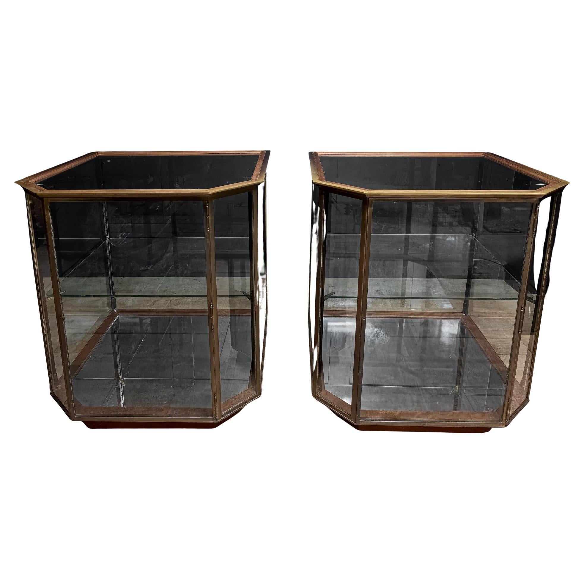 Pair of vintage mitre cornered display cabinets