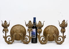 Pair of Vintage Mizner Baroque Style Patinated Iron Leaf Work Wall Sconces