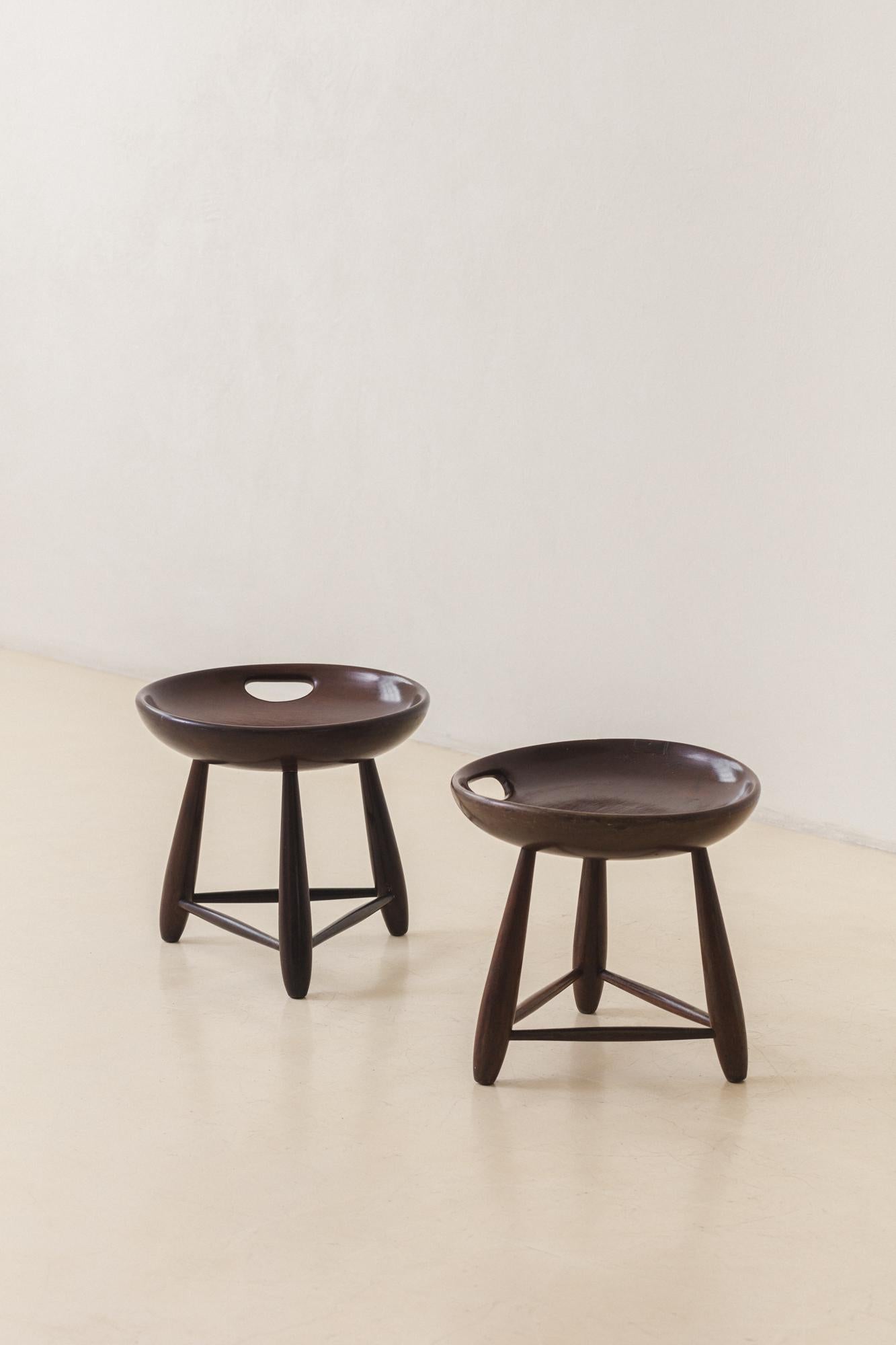 Pair of Vintage Mocho Stools by Sergio Rodrigues, Brazilian Mid-Century, 1954 In Good Condition In New York, NY