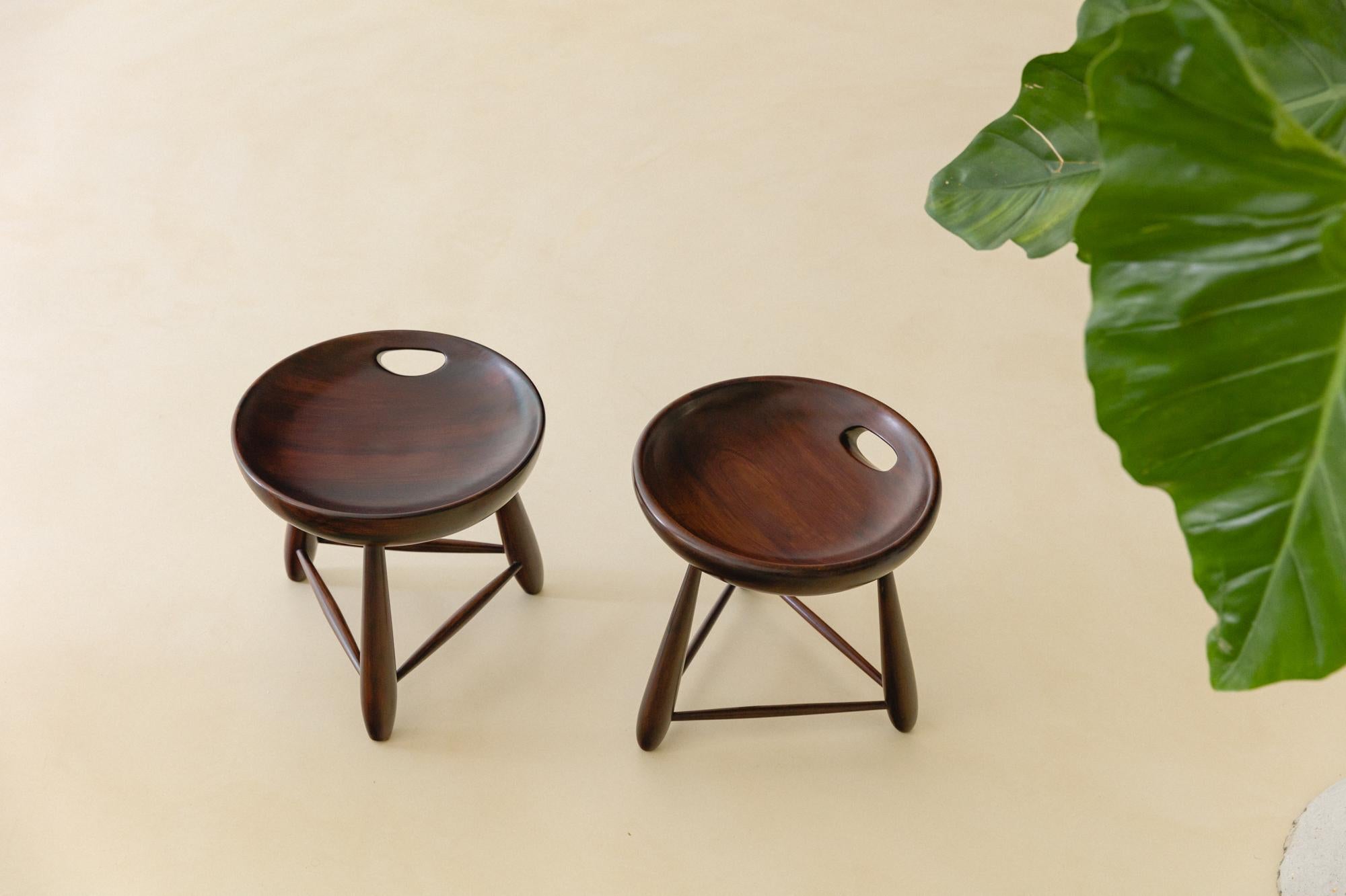 Mid-Century Modern Pair of Vintage Mocho Stools by Sergio Rodrigues, Brazilian Mid-Century, 1954 For Sale