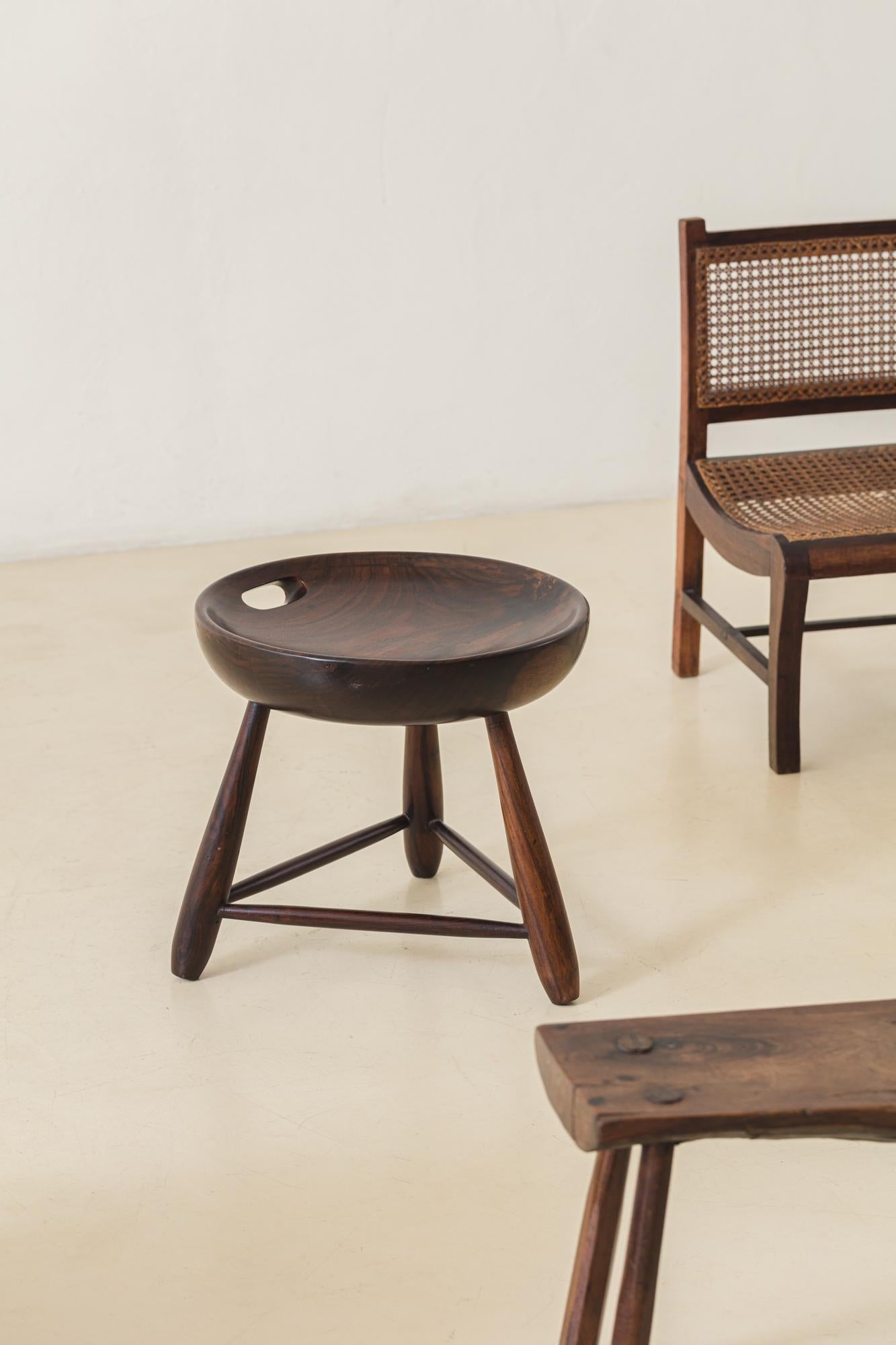 Leather Pair of Vintage Mocho Stools by Sergio Rodrigues, Brazilian Mid-Century, 1954 For Sale