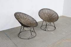 Pair of Vintage Modern Atomic Wicker Circle Hoop Chairs