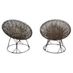 Pair of Vintage Modern Atomic Wicker Circle Hoop Chairs