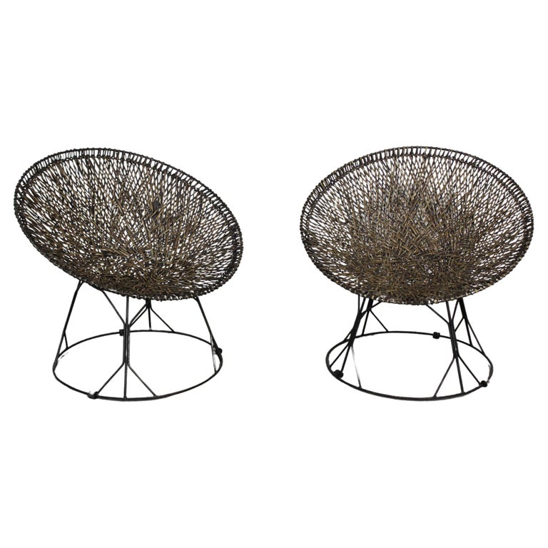 Pair of Vintage Modern Atomic Wicker Circle Hoop Chairs at 1stDibs