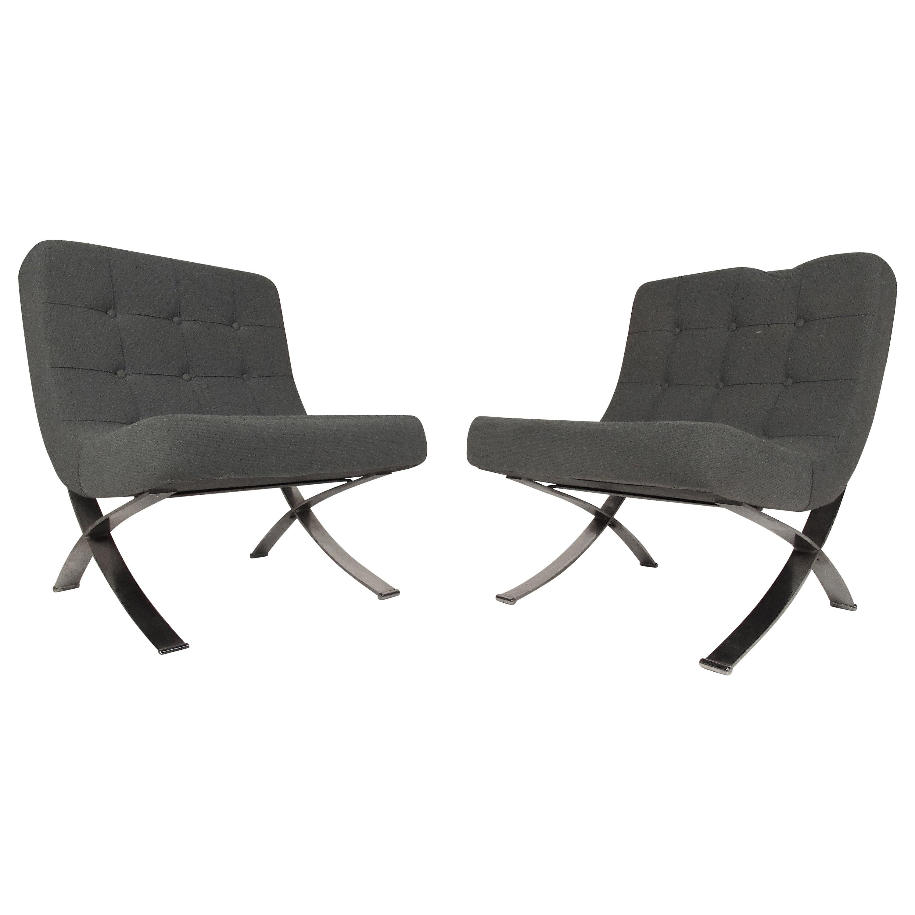 Pair of Vintage Modern Barcelona Style Slipper Lounge Chairs