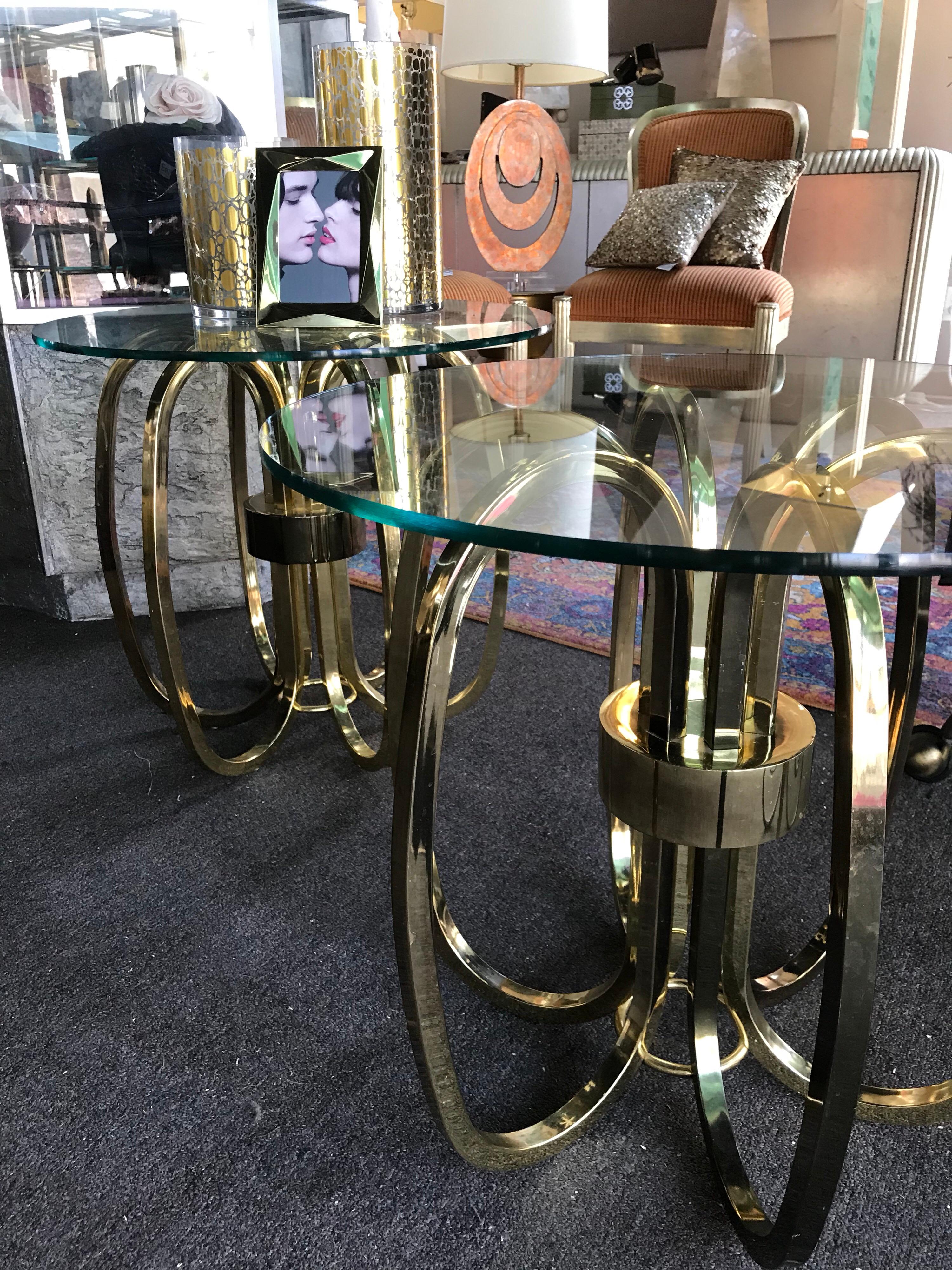 Pair of Vintage Modern Brass Rings and Glass Side Tables  In Good Condition In Palm Springs, CA