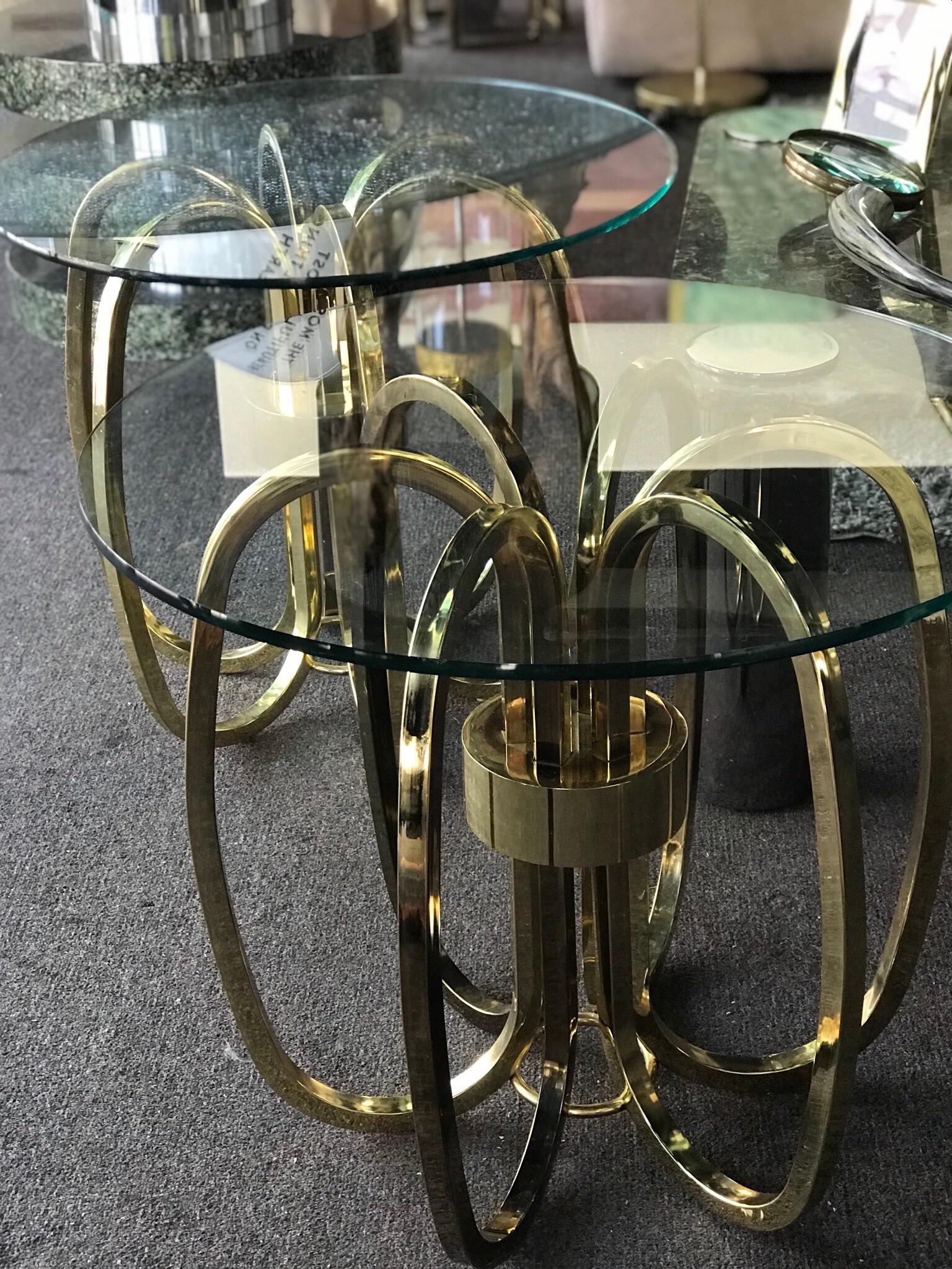 Pair of Vintage Modern Brass Rings and Glass Side Tables  2