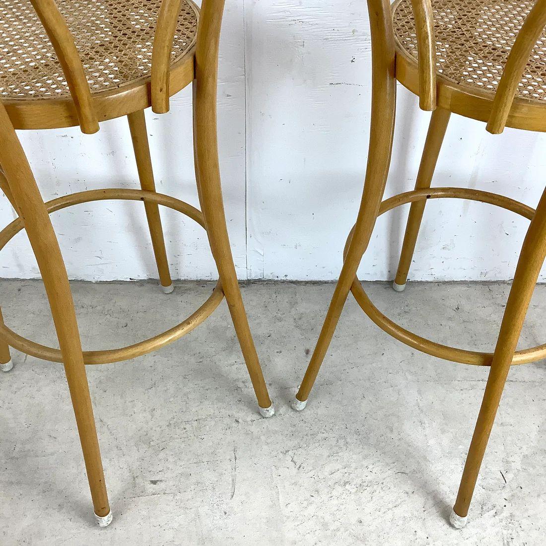 Pair of Vintage Modern Cane Seat Barstools For Sale 4