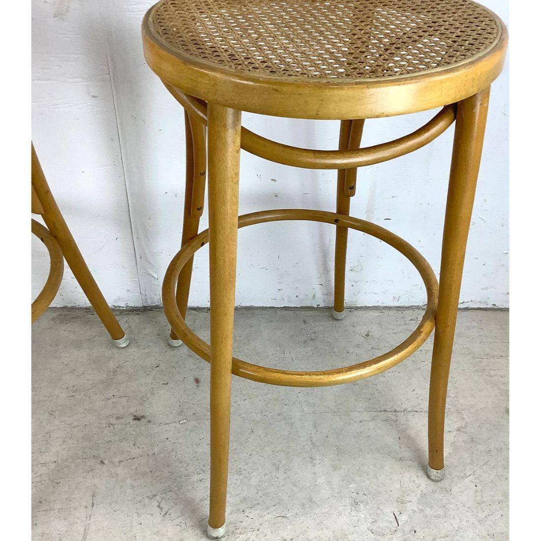Pair of Vintage Modern Cane Seat Barstools For Sale 8