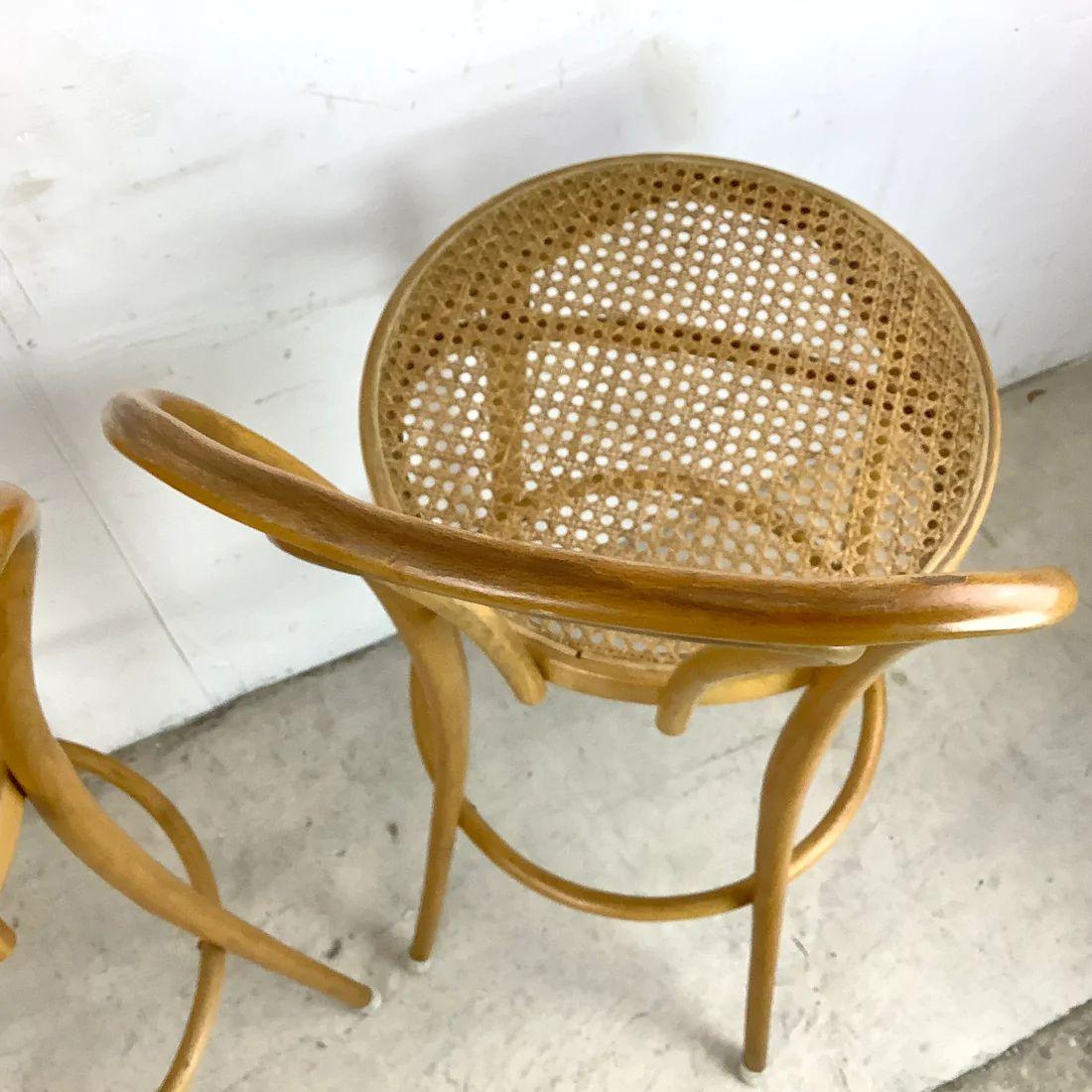 Pair of Vintage Modern Cane Seat Barstools For Sale 9