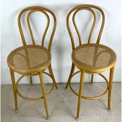 Mid-Century Style Cane Seat Barstools, Vintage Wood & Cane Design