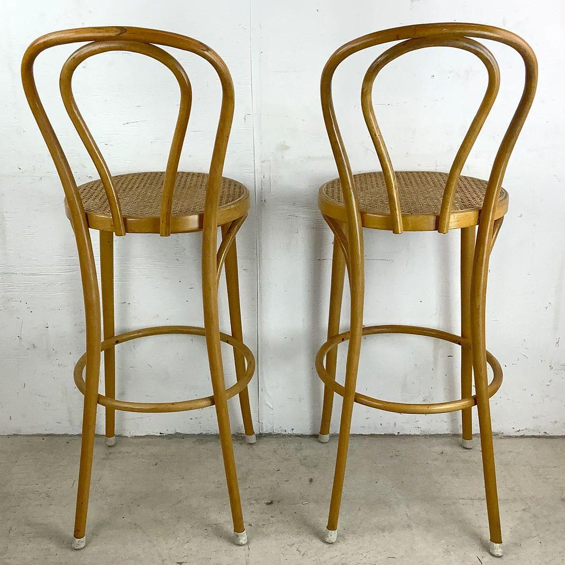 Mid-Century Modern Pair of Vintage Modern Cane Seat Barstools For Sale