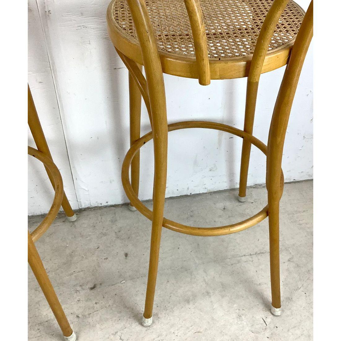 Pair of Vintage Modern Cane Seat Barstools In Good Condition For Sale In Trenton, NJ