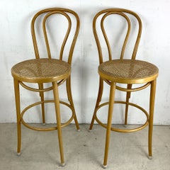 Pair of Vintage Modern Cane Seat Barstools