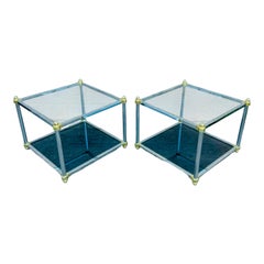 Pair of Vintage Modern Chrome, Brass & Glass Two-Tier End Tables