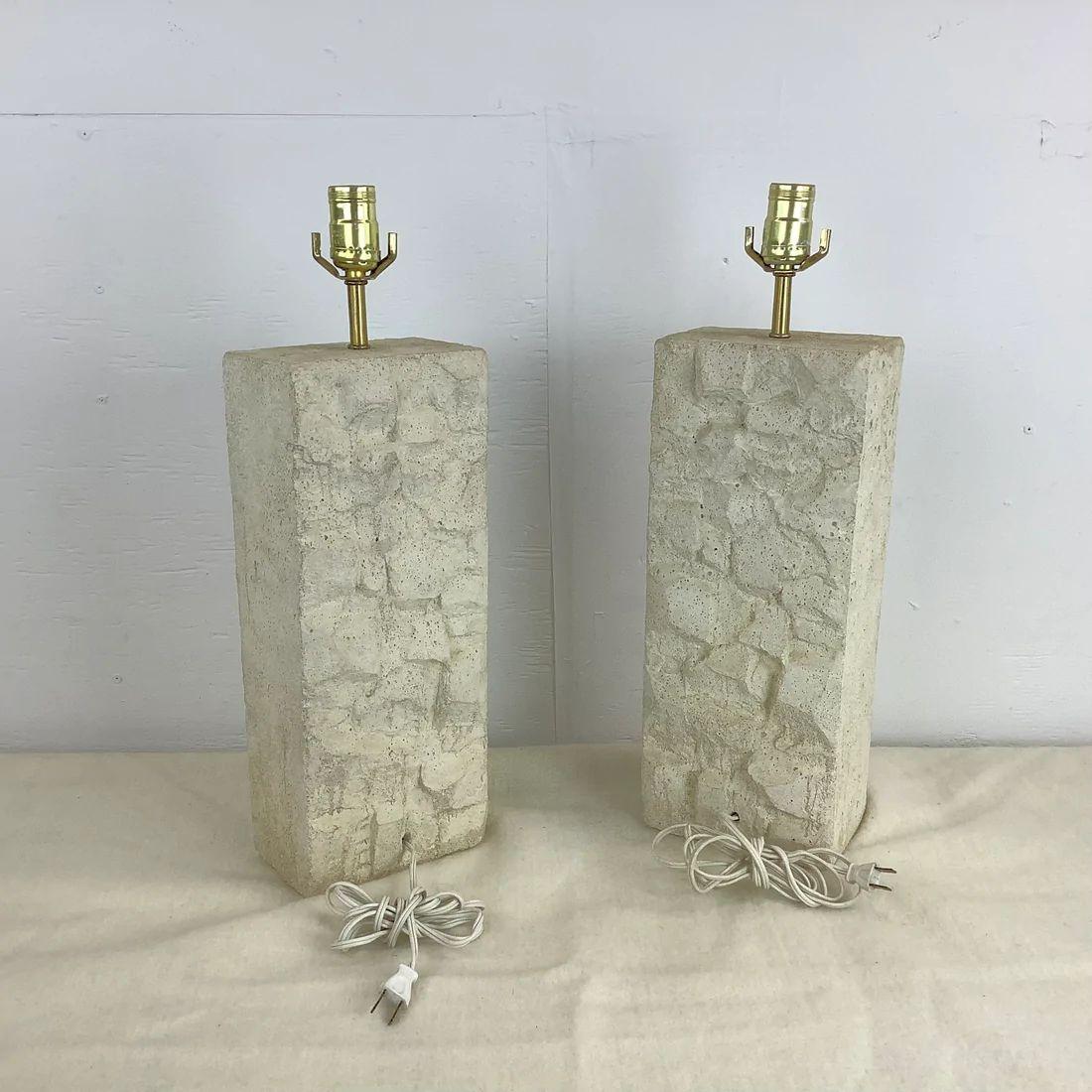 Stone Pair of Vintage Modern Concrete Table Lamps For Sale