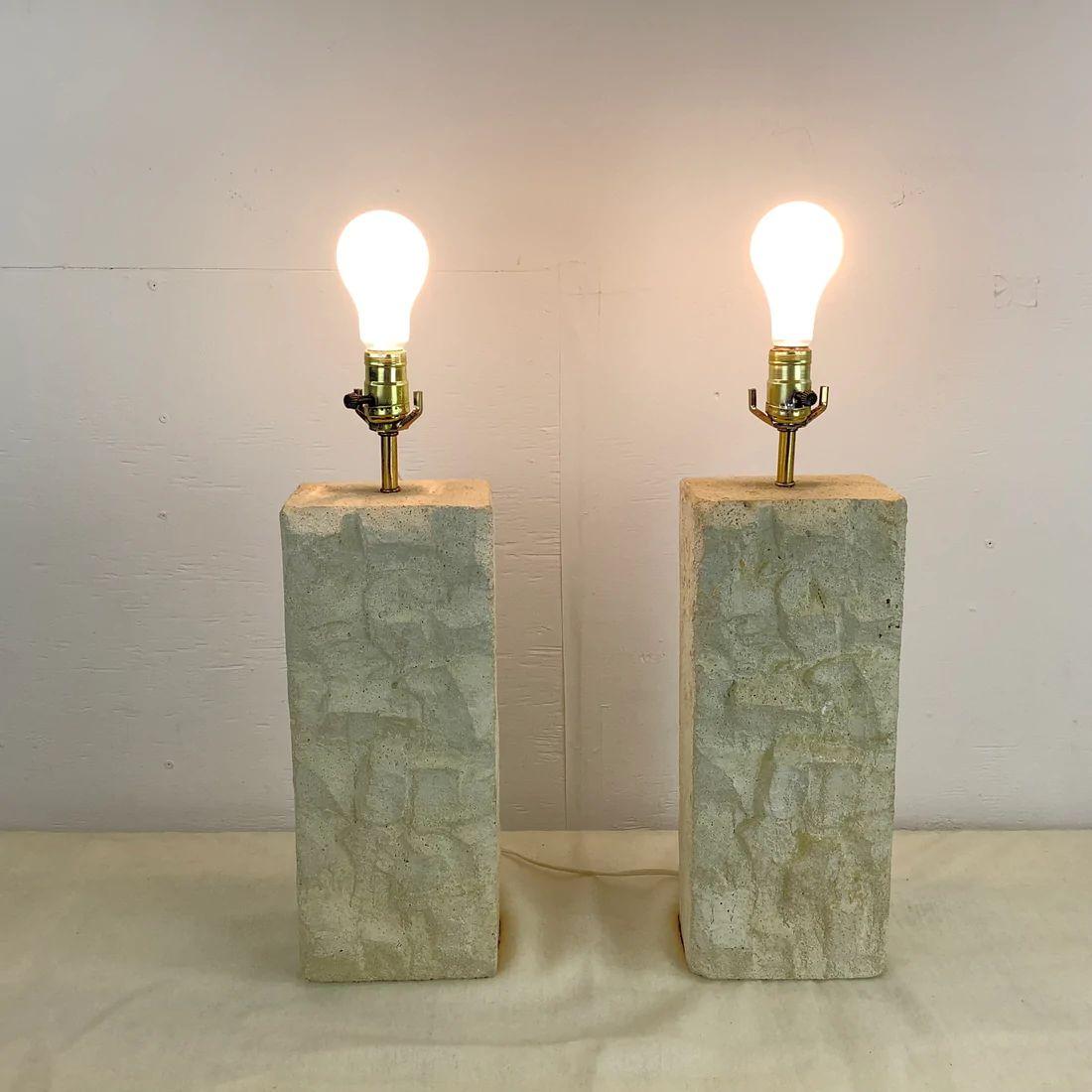 Pair of Vintage Modern Concrete Table Lamps For Sale 1