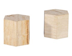 Pair of Vintage Modern Italian Travertine Hexagonal End Tables