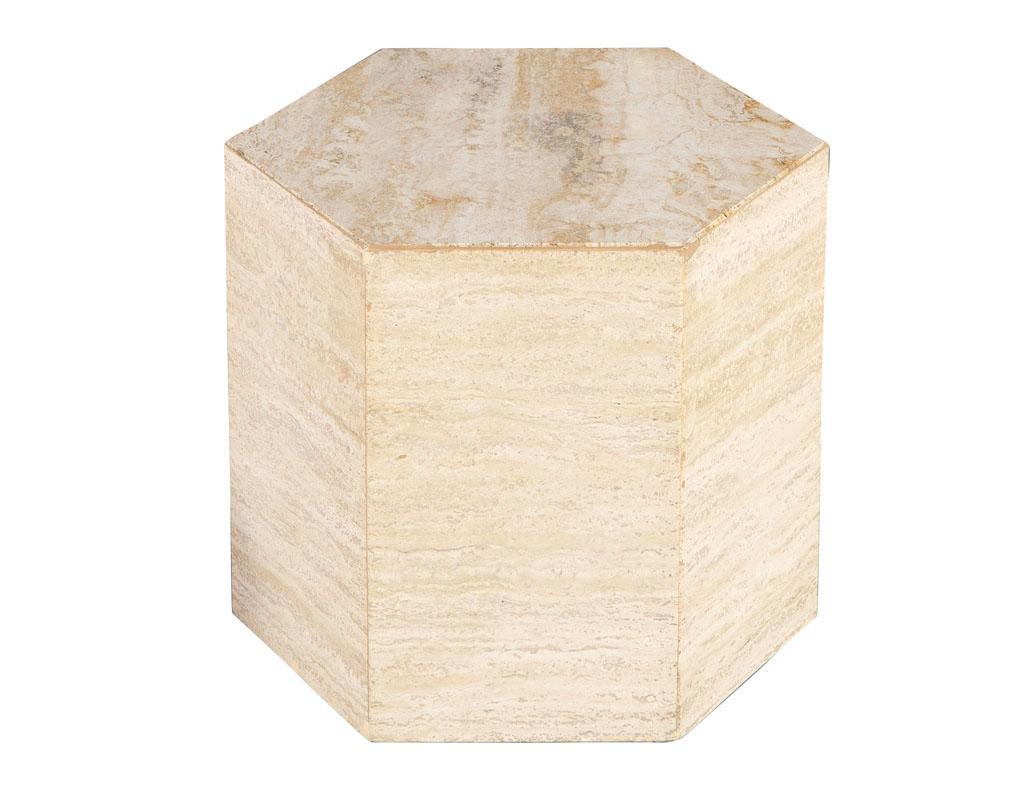 Pair of Vintage Modern Italian Travertine Hexagonal End Tables 4