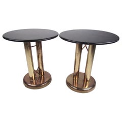Pair of Vintage Modern Marble and Brass End Tables