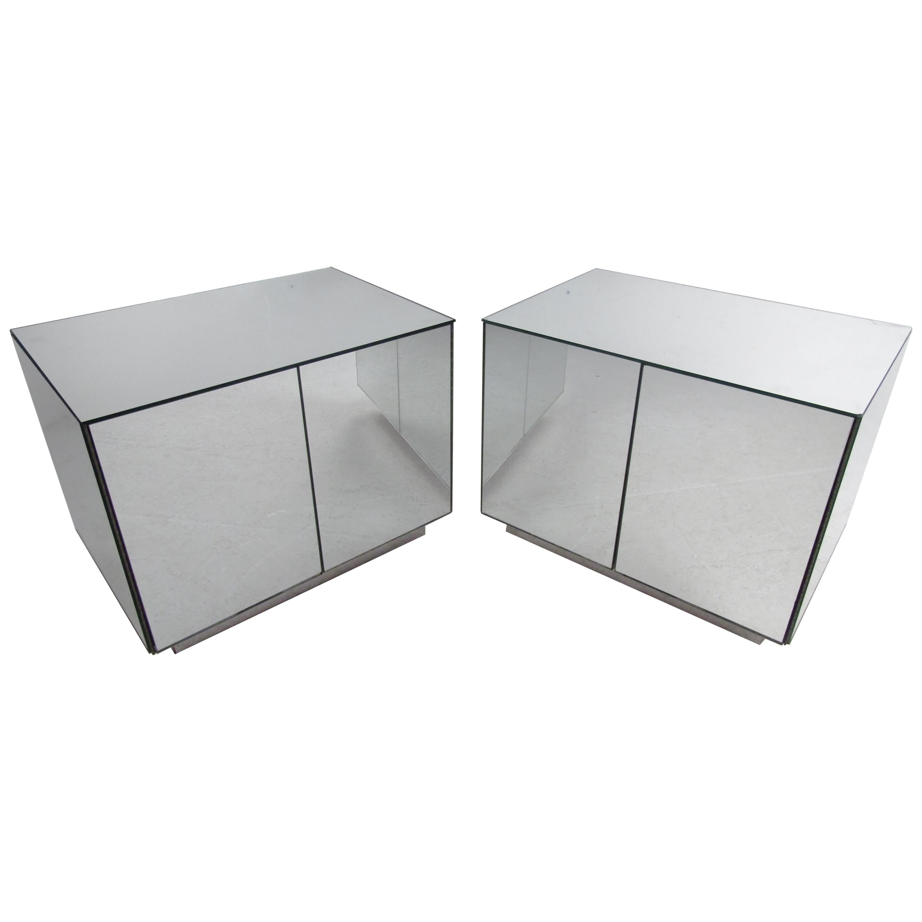 Pair of Vintage Modern Mirrored Cabinets