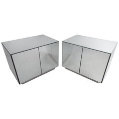 Pair of Vintage Modern Mirrored Cabinets