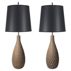 Pair of Retro Modern Pottery Pinecone Lamps by Raymor