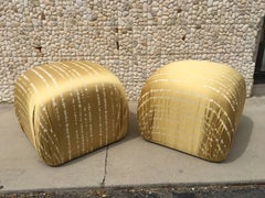 Pair of Vintage Modern Poufs in European Gold Jacquard