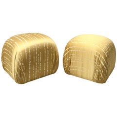 Pair of Vintage Modern Poufs in European Gold Jacquard
