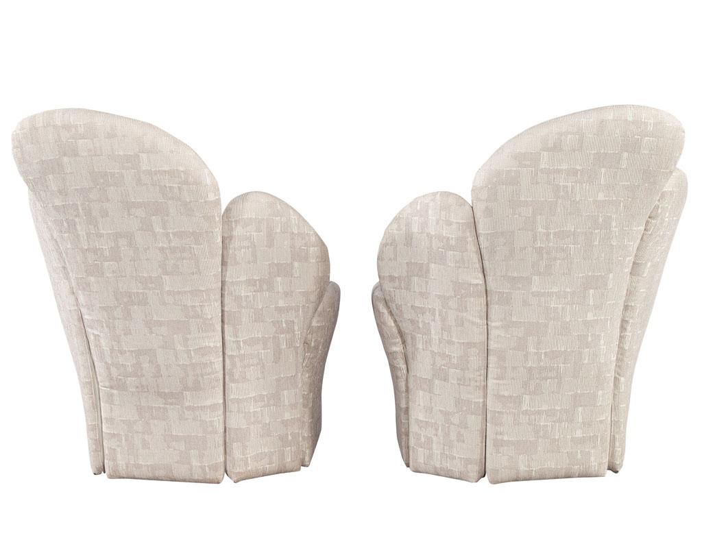 Velvet Pair of Vintage Modern Tulip Back Parlor Arm Chairs For Sale