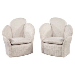 Pair of Vintage Modern Tulip Back Parlor Arm Chairs