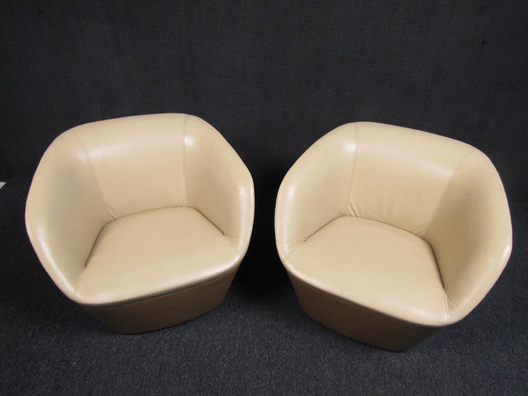 Pair of Vintage Modern TwoTone Leather Tub Chairs For Sale at 1stDibs
